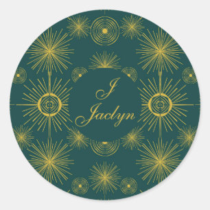 Boho Celestial Sun Stars Personalised Teal Classic Round Sticker