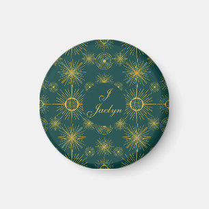 Boho Celestial Sun Stars Personalised Teal  Magnet