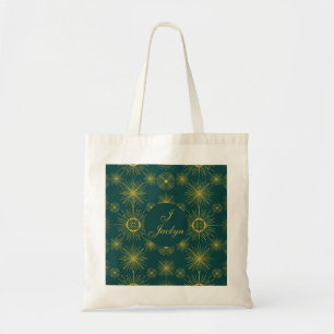 Boho Celestial Sun Stars Personalised Teal Tote Bag