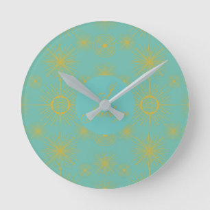 Boho Celestial Sun Stars Personalised Turquoise  Round Clock