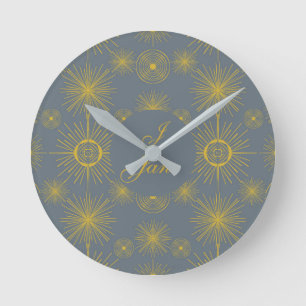 Boho Celestial Sun Stars Personalized Vintage  Round Clock