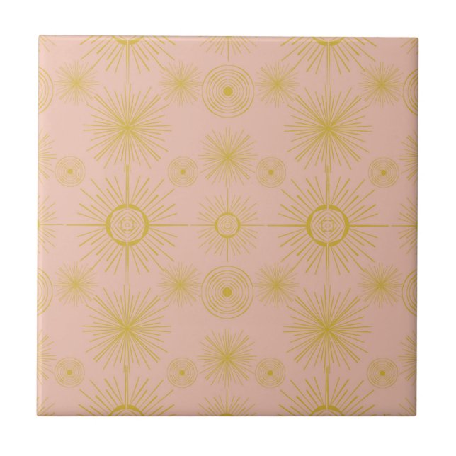 Boho Celestial Sun Stars Pink Pattern Tile (Front)