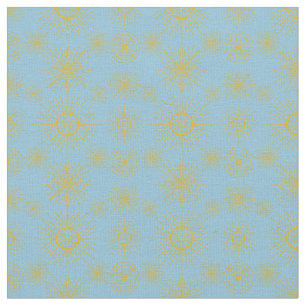 Boho Celestial Sun Stars Sky Blue Fabric
