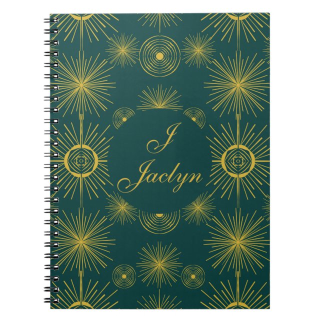 Boho Celestial Sun Stars Teal Green Notebook (Front)
