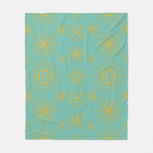 Boho Celestial Sun Stars Turquoise Pattern Fleece Blanket