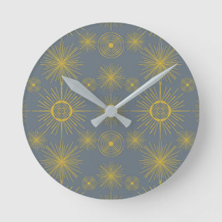 Boho Celestial Sun Stars Vintage Pattern Round Clock