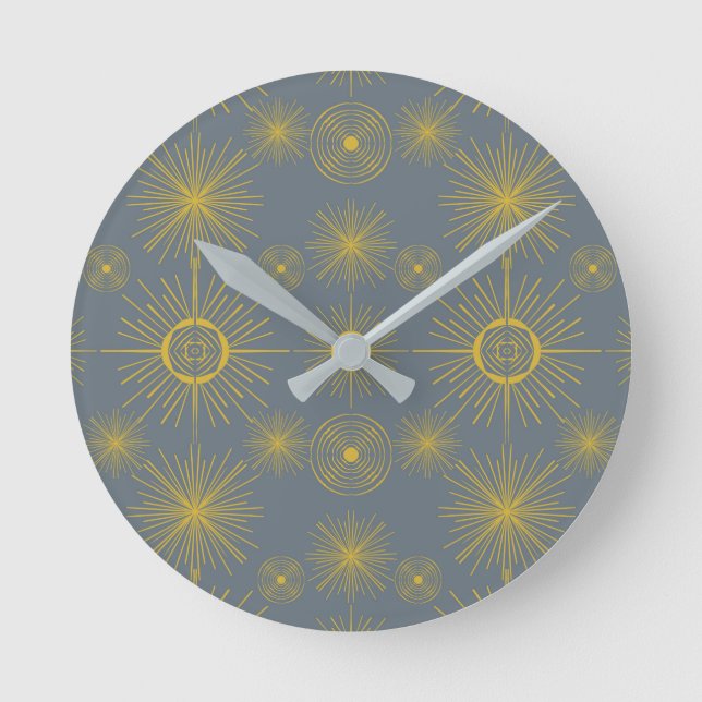 Boho Celestial Sun Stars Vintage Pattern Round Clock (Front)
