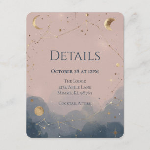 Boho Celestial Wedding Details Card Blush Blue