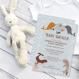 Boho Celestial Whales Boy Baby Shower Invitation