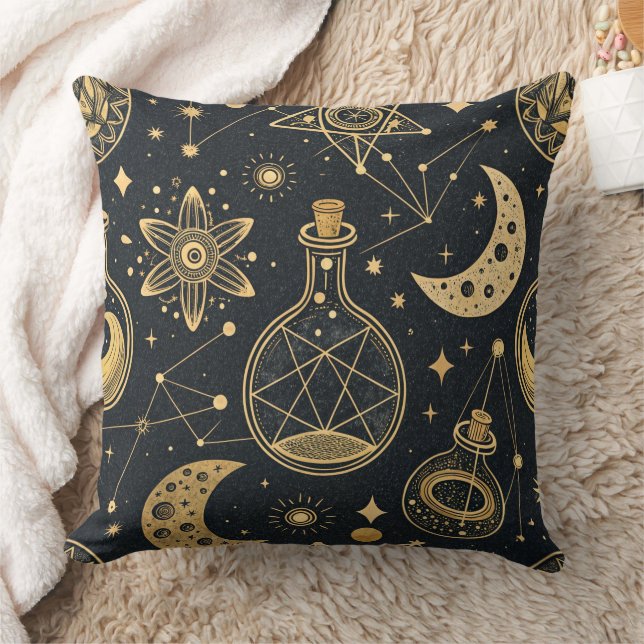 Boho Celestial with Gold Alchemy Symbols Cushion (Blanket)