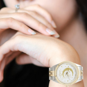 Boho Celestial Woman Moon Stars Astronomy Custom Watch