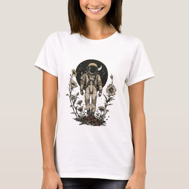 Boho Celestials Moon Astronaut in Space T-Shirt (Front)