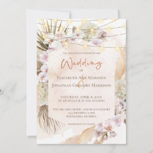 Boho Champagne Blush Terracotta Pampas Floral Invi Invitation