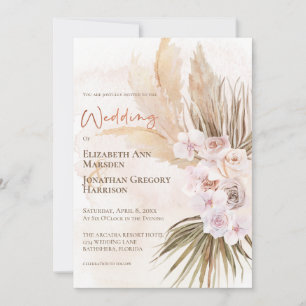 Boho Champagne Blush Terracotta Pampas Floral Invitation