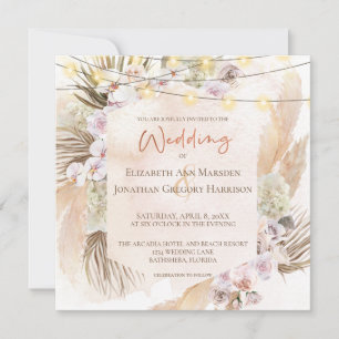Boho Champagne Blush Terracotta Pampas Floral Invitation
