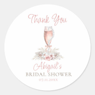 Boho Champagne Glass Pearls&Prosecco Bridal Shower Classic Round Sticker