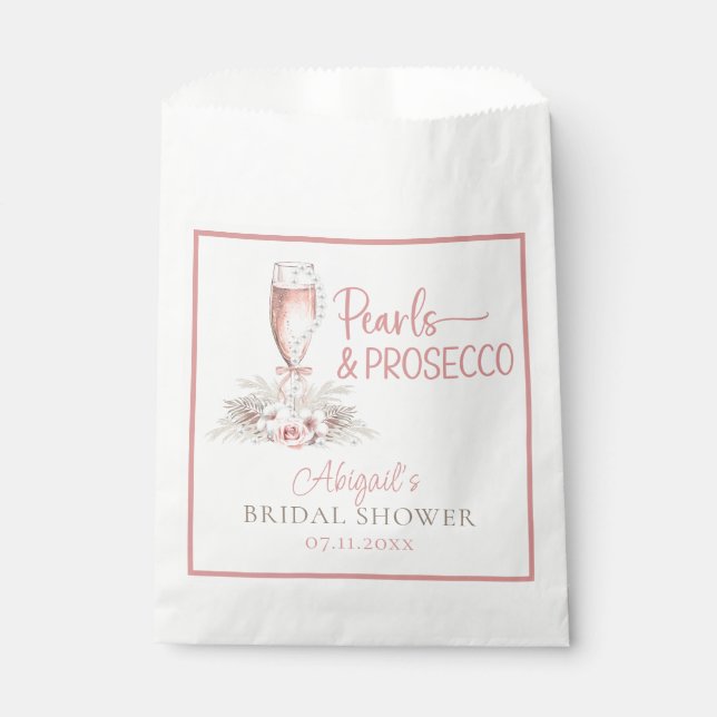 Boho Champagne Glass Pearls&Prosecco Bridal Shower Favour Bags (Front)