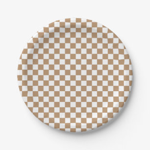 Boho Check brown birthday Paper Plates