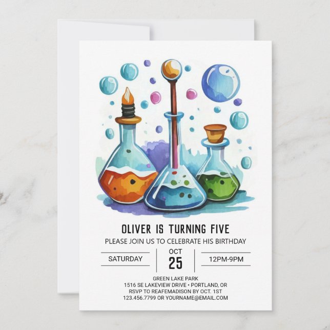 Boho Chemistry Lab Experiment Scientist Birthday Invitation (Front)