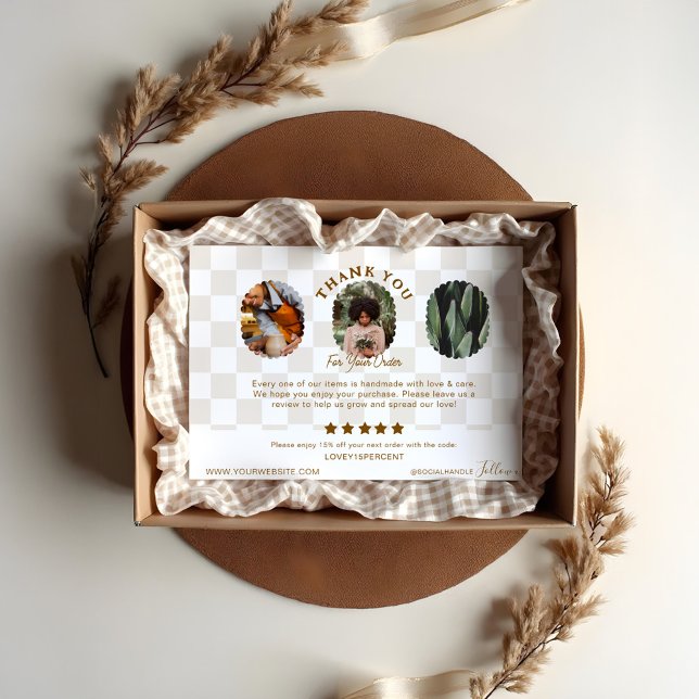 Boho Chequered Pattern Order Thank You Photo Card (Boho Checkered Pattern Order Thank You Photo Card (Front))