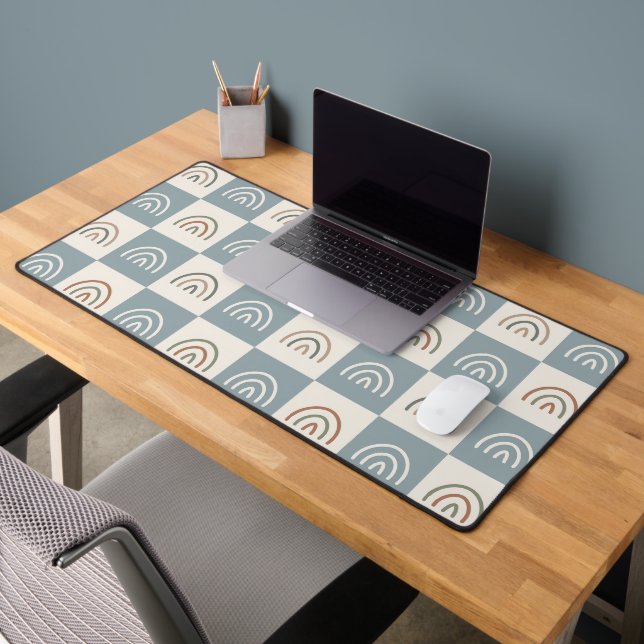 Boho Chequered Rainbow Minimalist Pattern Desk Mat (Office 2)