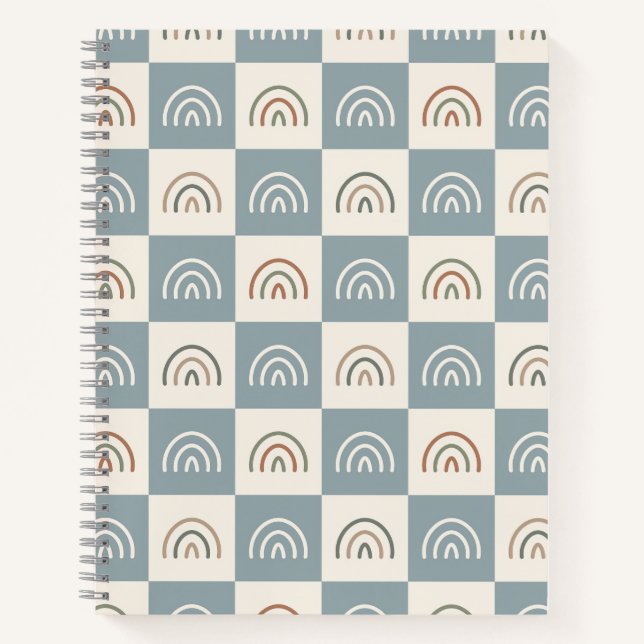 Boho Chequered Rainbow Minimalist Pattern Notebook (Front)