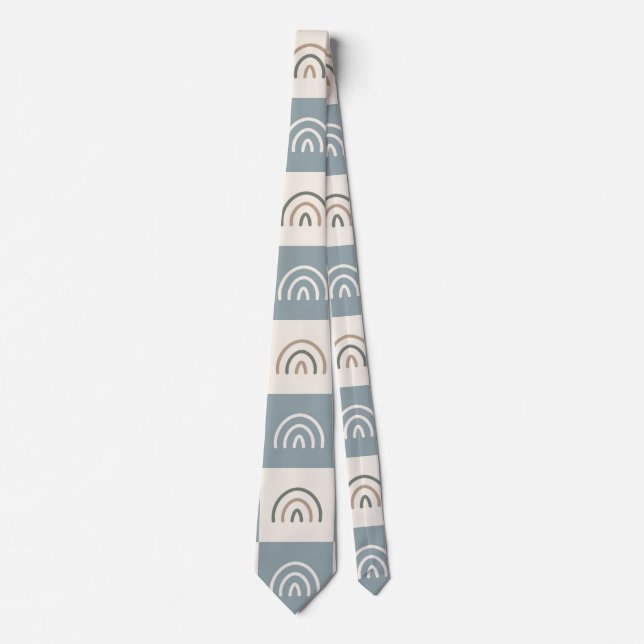 Boho Chequered Rainbow Minimalist Pattern Tie (Front)