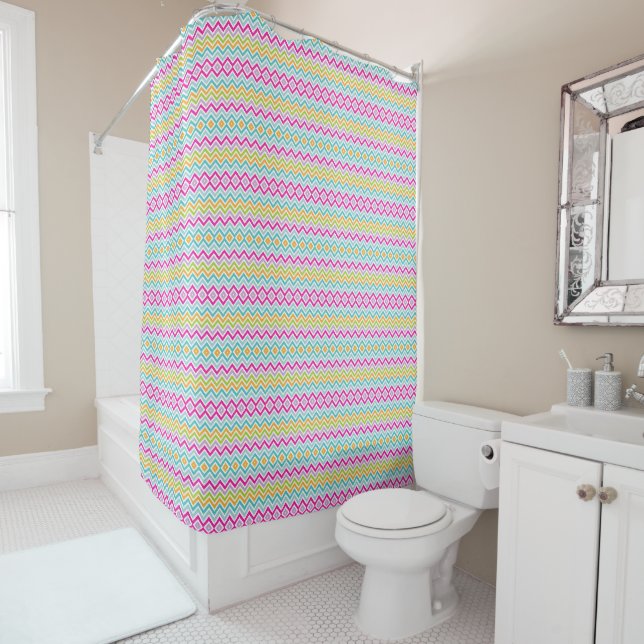 Boho Chevron Pattern Colourful Shower Curtain (In Situ)