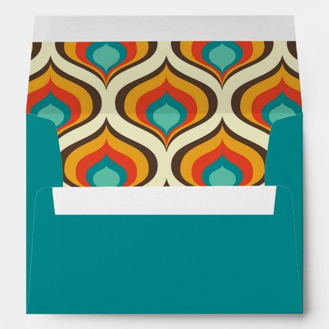 Boho Chic 70's Pattern Teal Return Address Envelope (Back (Bottom))