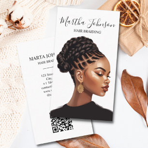 Boho Chic Afro American Braids Braiding QR Code Business Card