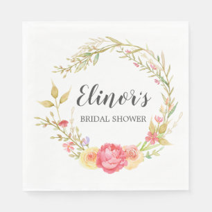 Boho Chic Autumn Floral Wreath Bridal Shower Napkin