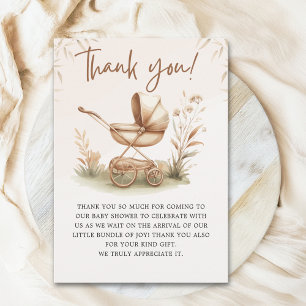 Boho Chic Baby Stroller Neutral Baby Shower Thank You Card