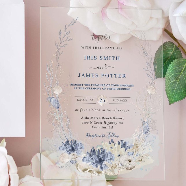 Boho Chic Beach Destination Hampton Wedding Acrylic Invitations (Creator Uploaded)