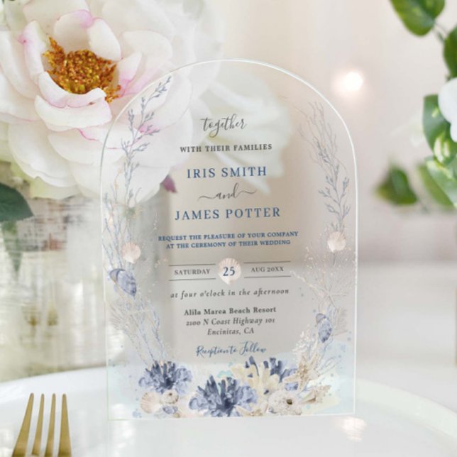 Boho Chic Beach Destination Hampton Wedding Arch Acrylic Invitations (Creator Uploaded)