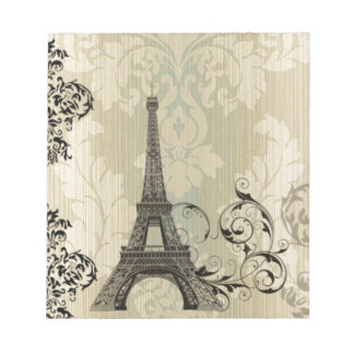 Boho Chic beige Damask Paris Eiffel Tower Notepad
