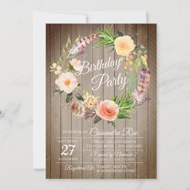 Boho Chic Birthday Party Invitation (Front)