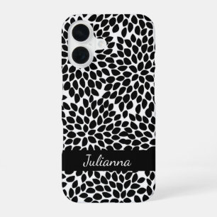 Boho Chic Black and White Abstract Floral Pattern iPhone 16 Case