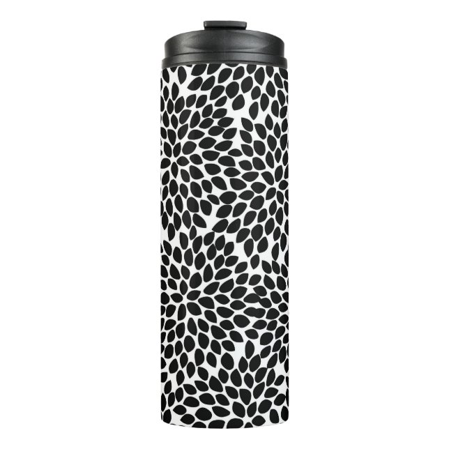Boho Chic Black and White Abstract Floral Pattern Thermal Tumbler (Front)