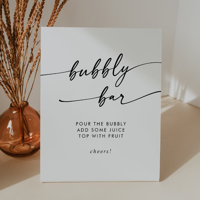 Boho Chic Black and White Bubbly Bar Wedding Pedestal Sign (Boho Chic Black and White Bubbly Bar Wedding Pedestal Sign)