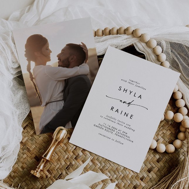 Boho Chic Black and White Casual Photo Wedding Invitation (Creator Uploaded)