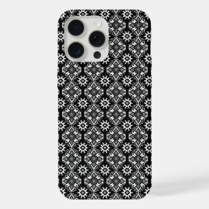 Boho Chic Black and White Floral Pattern iPhone 15 Pro Max Case