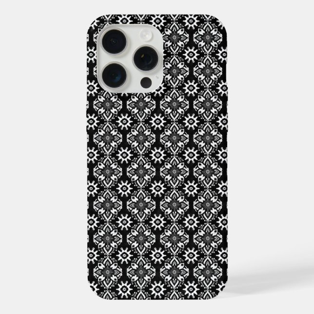 Boho Chic Black and White Floral Pattern iPhone Case (Back)