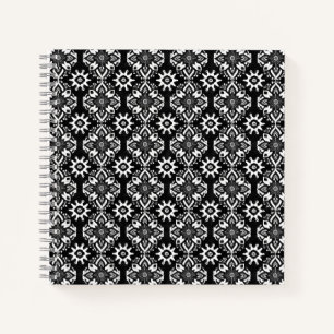 Boho Chic Black and White Floral Pattern Notebook