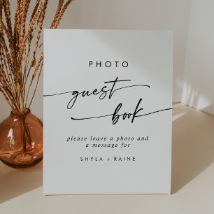 Boho Chic Black and White Photo Guest Book Wedding Pedestal Sign