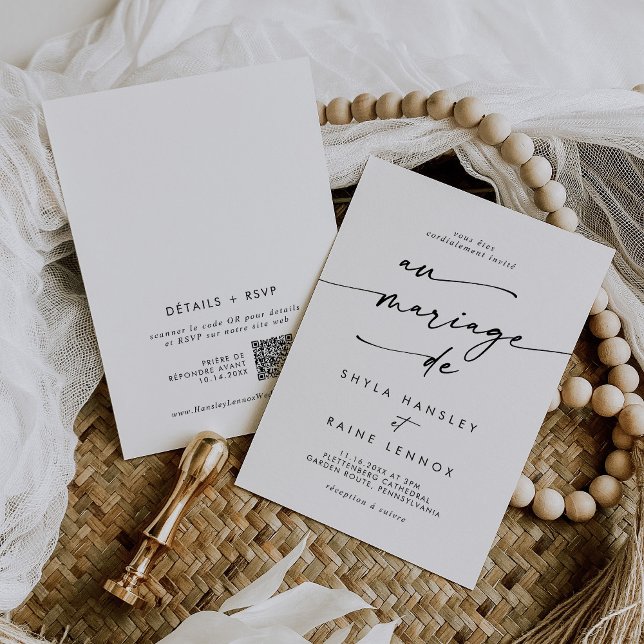 Boho Chic Black and White QR Code French Wedding Invitation (Creator Uploaded)
