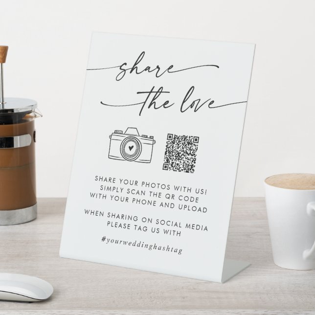 Boho Chic Black and White Share the Love QR Code Pedestal Sign (In SItu)