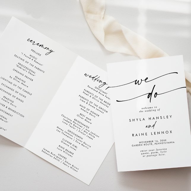 Boho Chic Black and White We Do Folded Wedding Programme (Creator Uploaded)