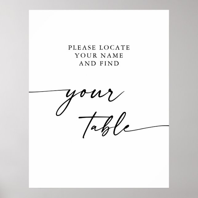 Boho Chic Black and White Wedding Find Your Table Poster (Front)