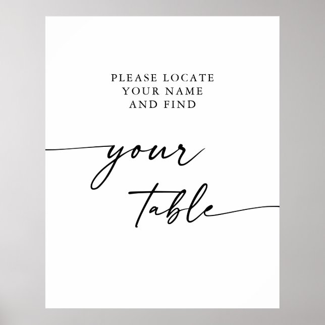 Boho Chic Black and White Wedding Find Your Table Poster (Front)