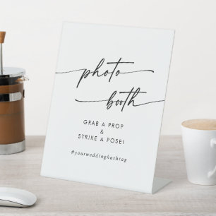 Boho Chic Black and White Wedding Photo Booth Pedestal Sign